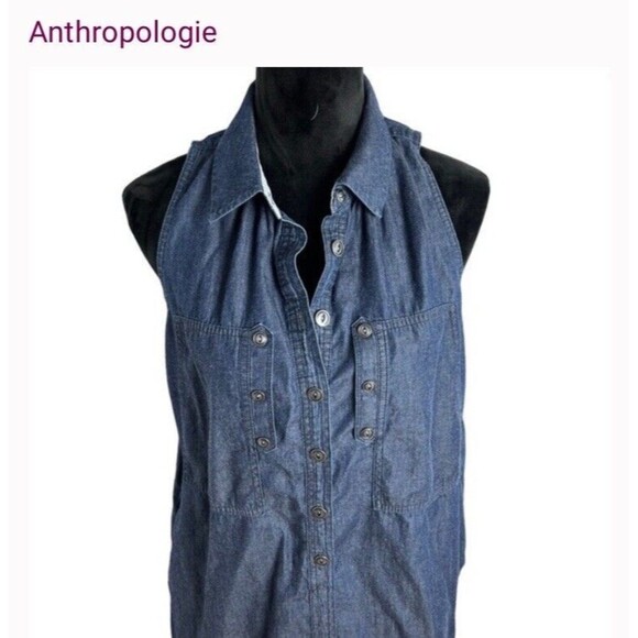 Anthropologie Holding Horses sz O Denim Sleeveless Dress Capsule Laganlook - Picture 4 of 11